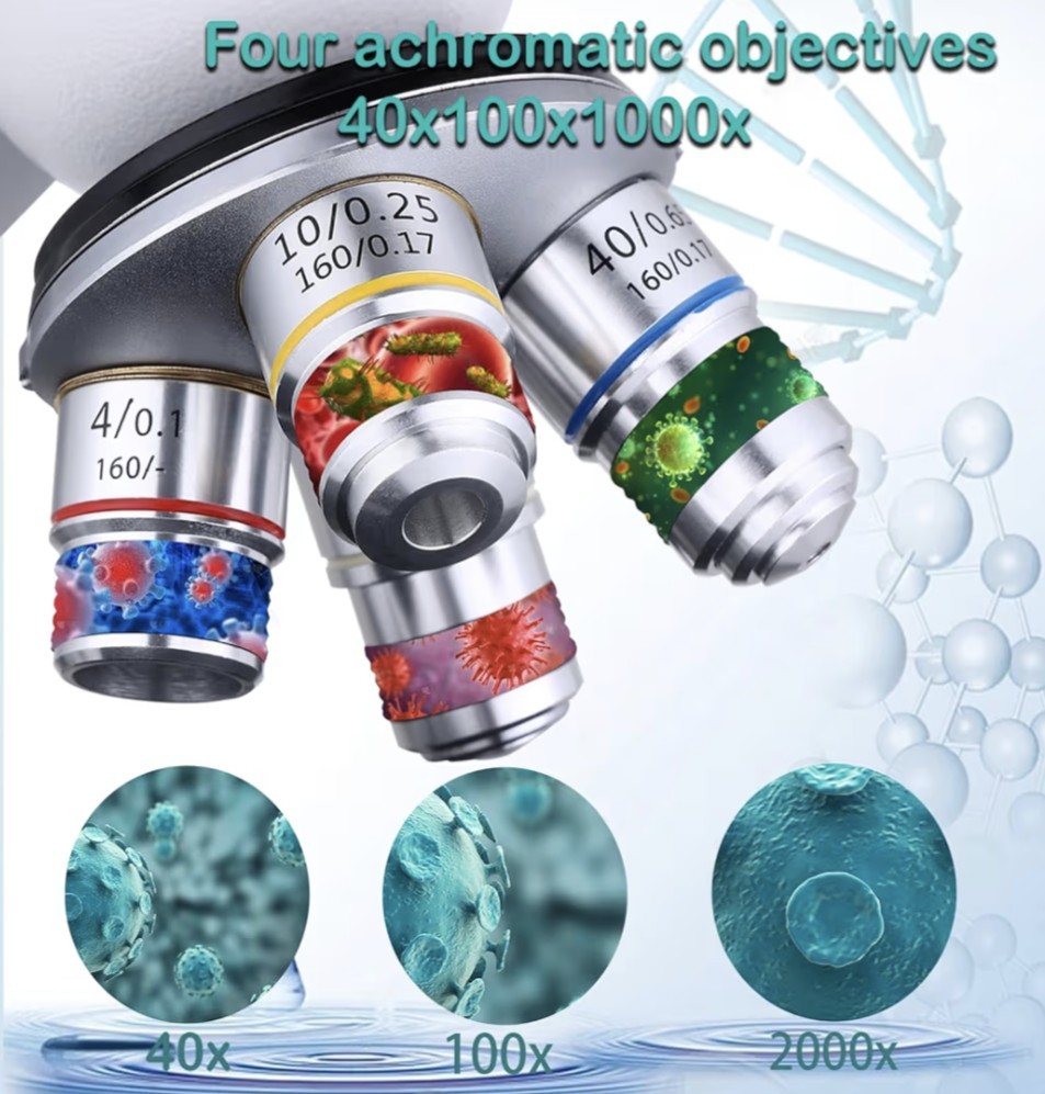 Compound Microscope, 40X-2500X, WF10x and WF25x Eyepieces, Dual Lighting & Mecha