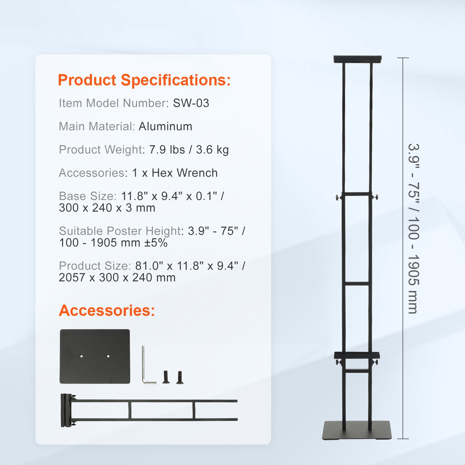 VEVOR Poster Stand Floor Standing Sign Holder 75″ Adjustable Height Double-Sided