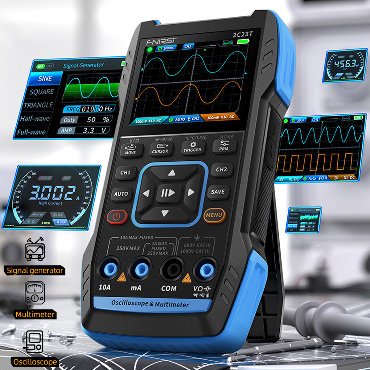 Digital Oscilloscope Multimeter Signal Gen Combo w/320×240 Screen & 6H Save Mode