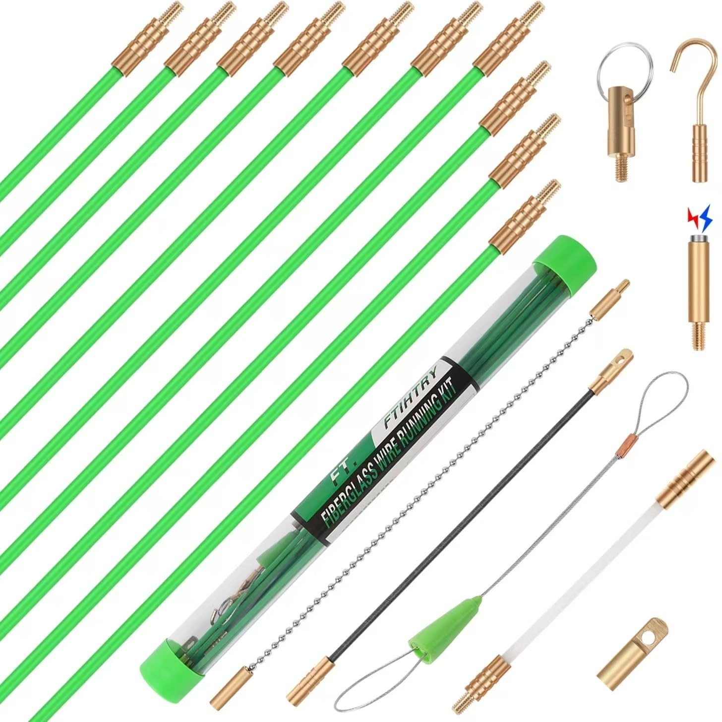 14ft Fiberglass Wire Pulling Rods with Glow Rods for Electrical Wire Pulling