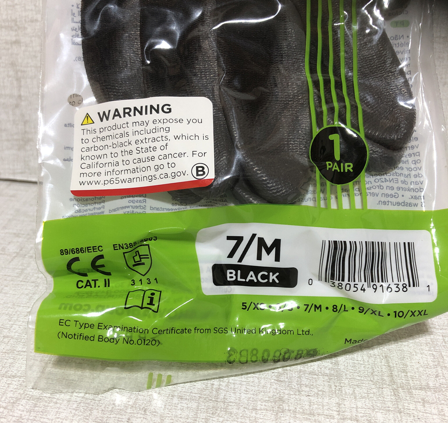3 Pair- CE certified Sanikitz Black Nylon Gloves w Polyurethane-Coated Palm-Med