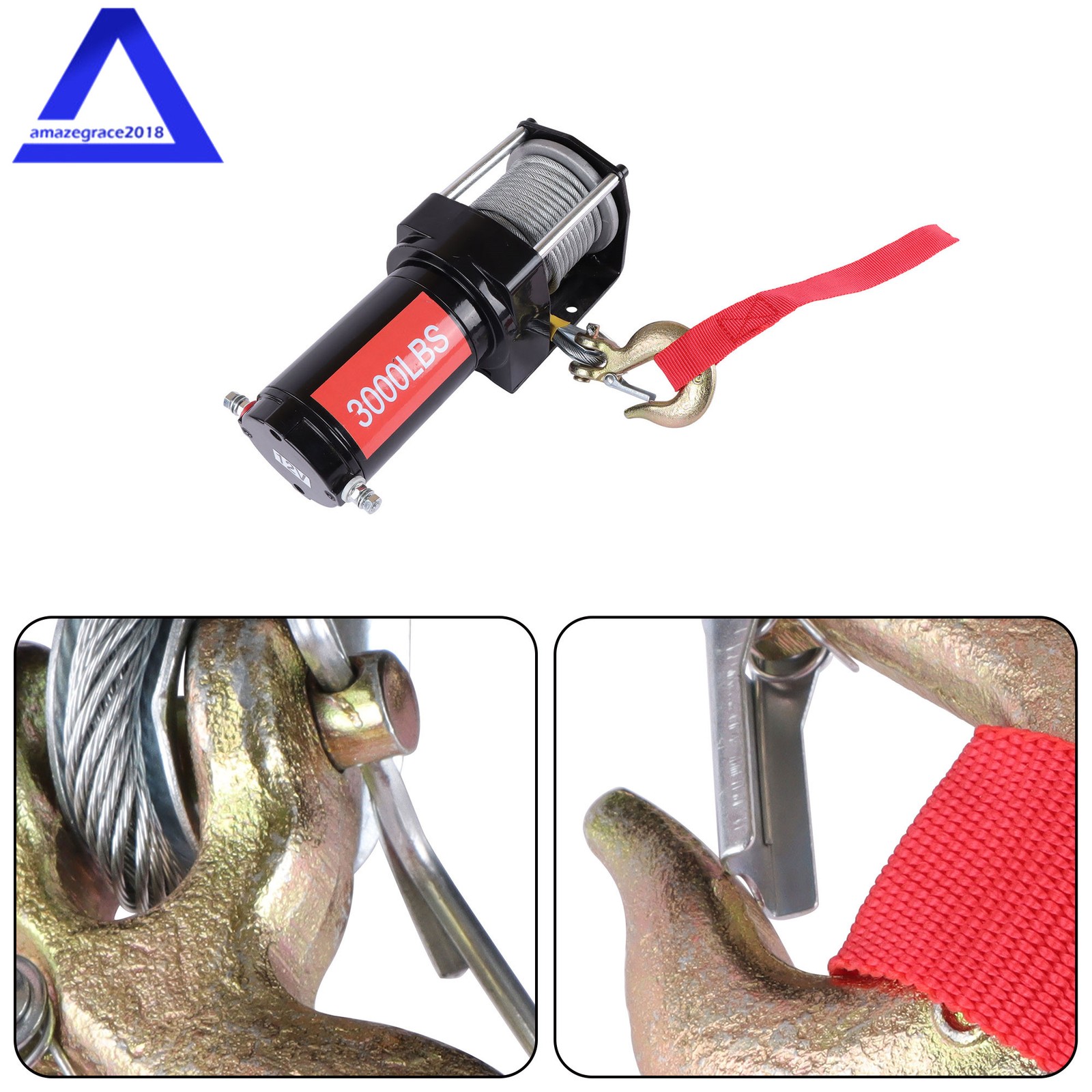 12VDC 3000LBS 1.3HP Electric Winch 32ft Synthetic Rope 2.5m Wired Remote IP55