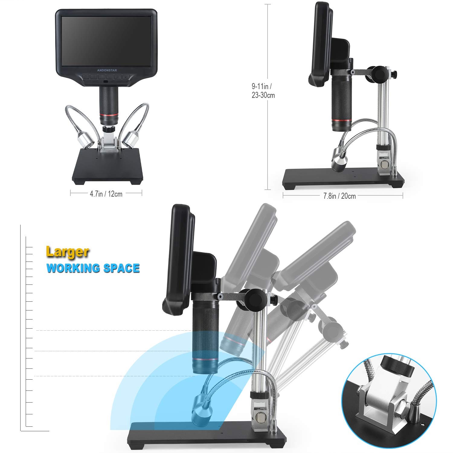Andonstar AD407 3D HDMI Soldering Digital Microscope with 4MP AD407, Black