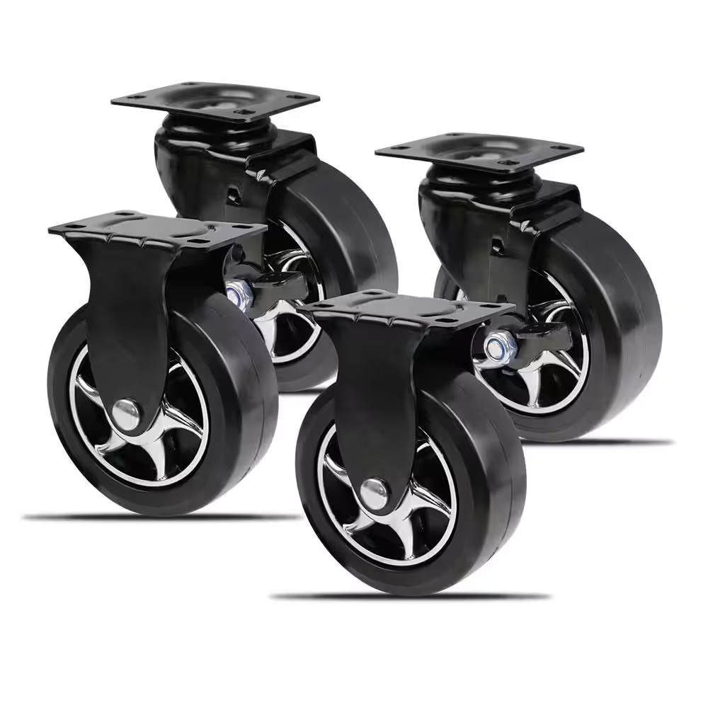5 In. Black Tool Chest Caster Set 2 Rigid and 2 Swivel with Brake with 1300 Lbs.