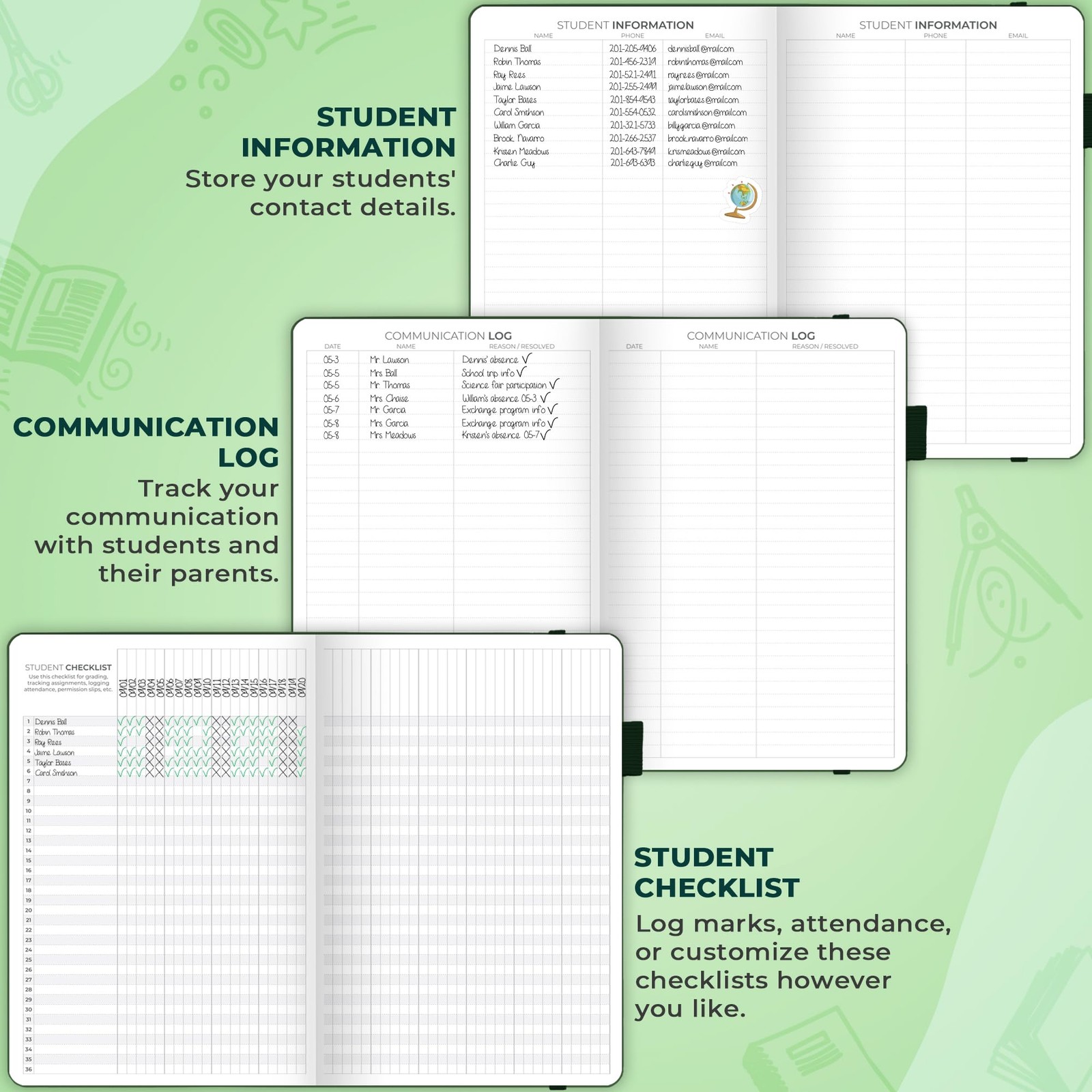 Clever Fox Teacher Planner – School Year A5 (5.8» x 8.3»), Dark Green