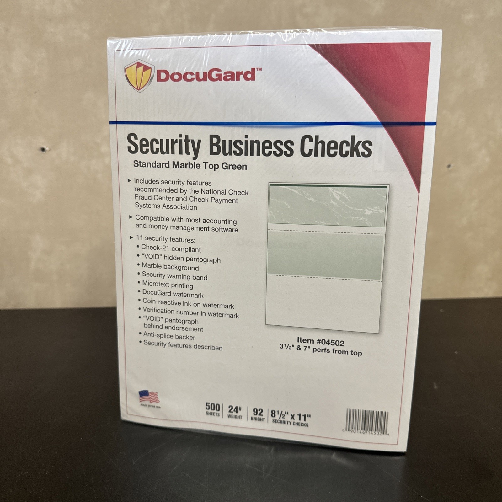 Docugard 04502 – Security Business Checks – Marble Top Green – 500 Sheets/Ream