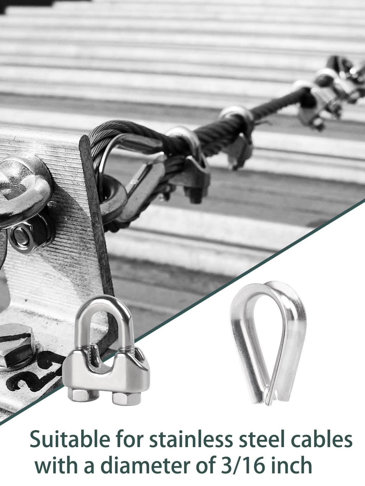 hannger 12Pcs 3/16″ M5 Wire Rope Clamps 10 Pcs 3/16 M5, Silver