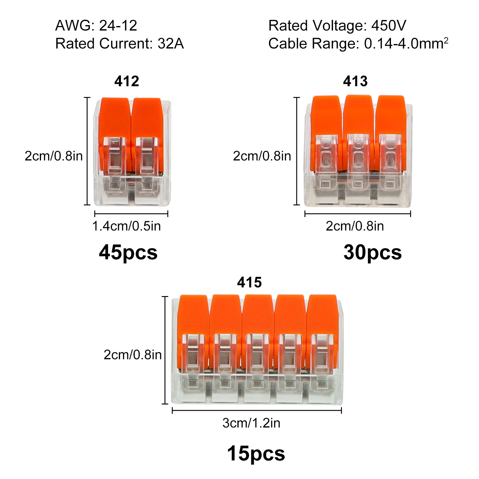50X Reusable Spring Lever Terminal Block Electric 28-12AWG Wire Cable Connectors