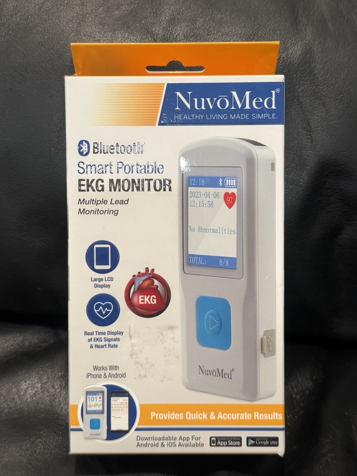 NuvoMed Smart Portable EKG Monitor Bluetooth, Multiple Leads, Large LCD, Digital