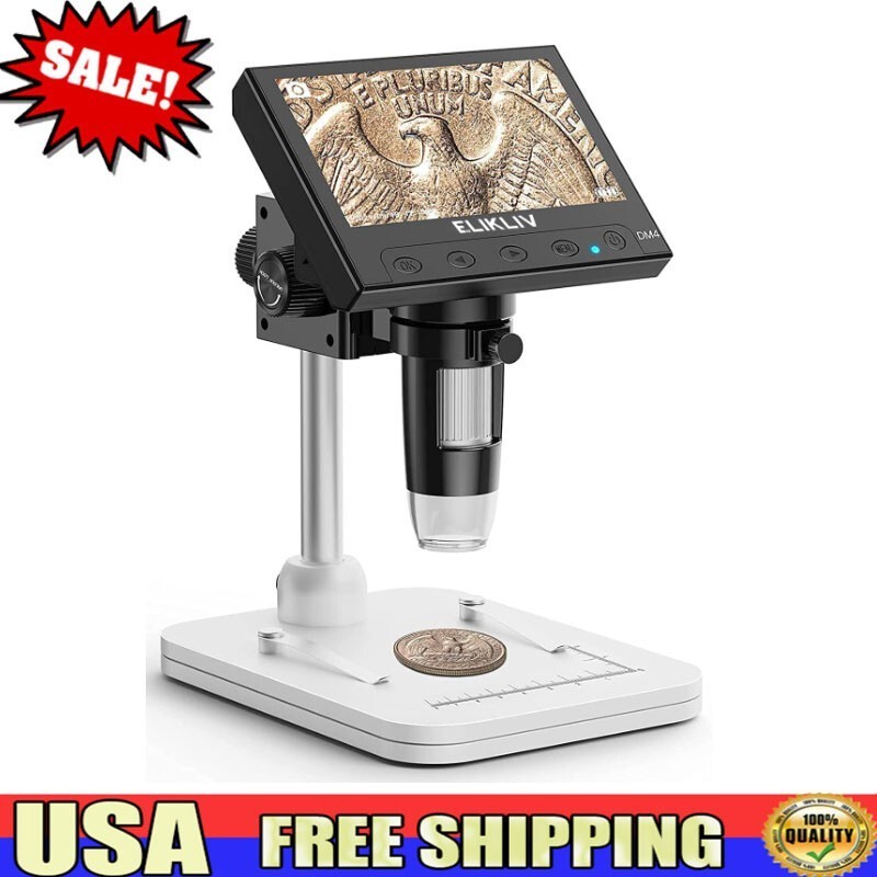 4.3-In Microscope LCD Digital Coin Microscope 1000x Coin Magnifier 8 LED Lights