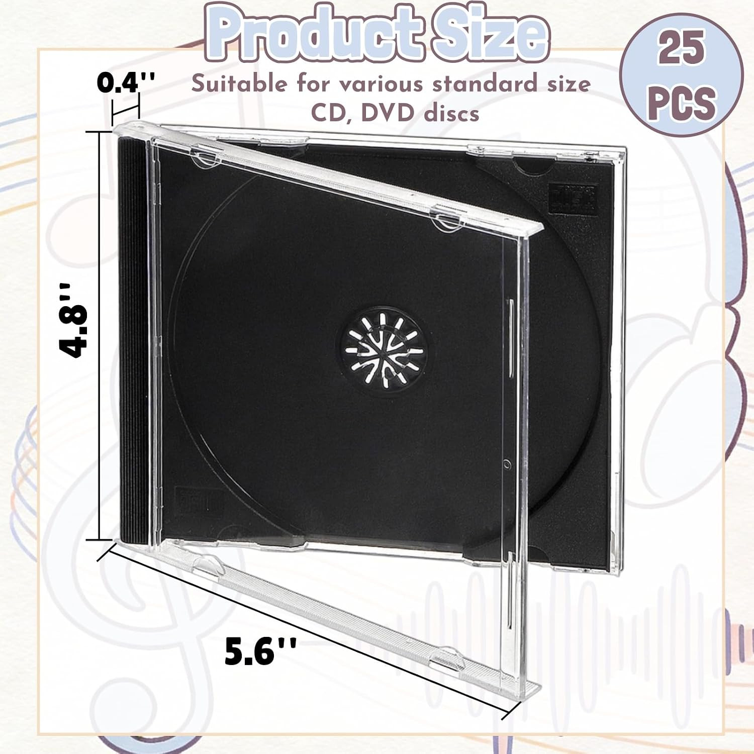 25 Pieces Clear CD Jewel Cases, 10.4 Mm Standard Single CD DVD Storage Case with