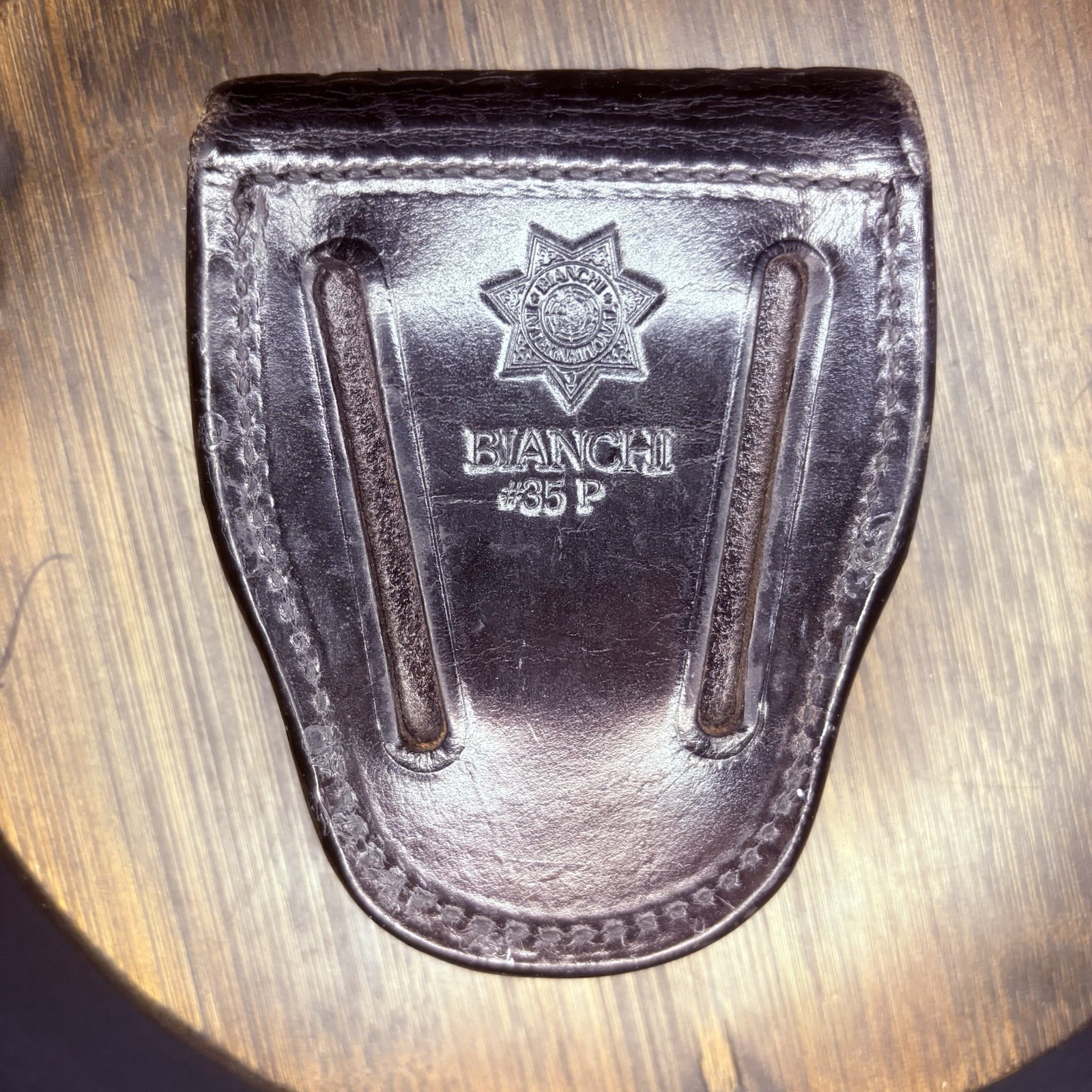 Bianchi Leather Handcuff Case Black Basket Weave #35P Hidden Snap
