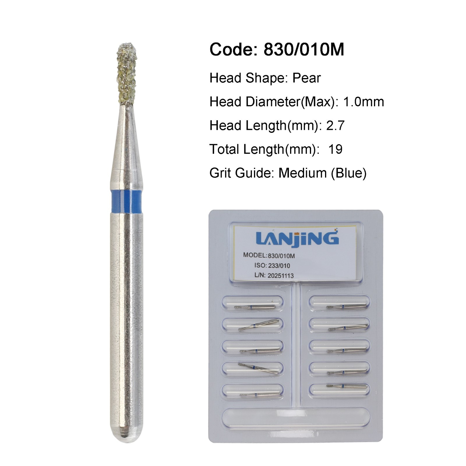 Dental Diamond Burs Round 330 Pear Long Surgical FG High Speed 830/010 801L 801