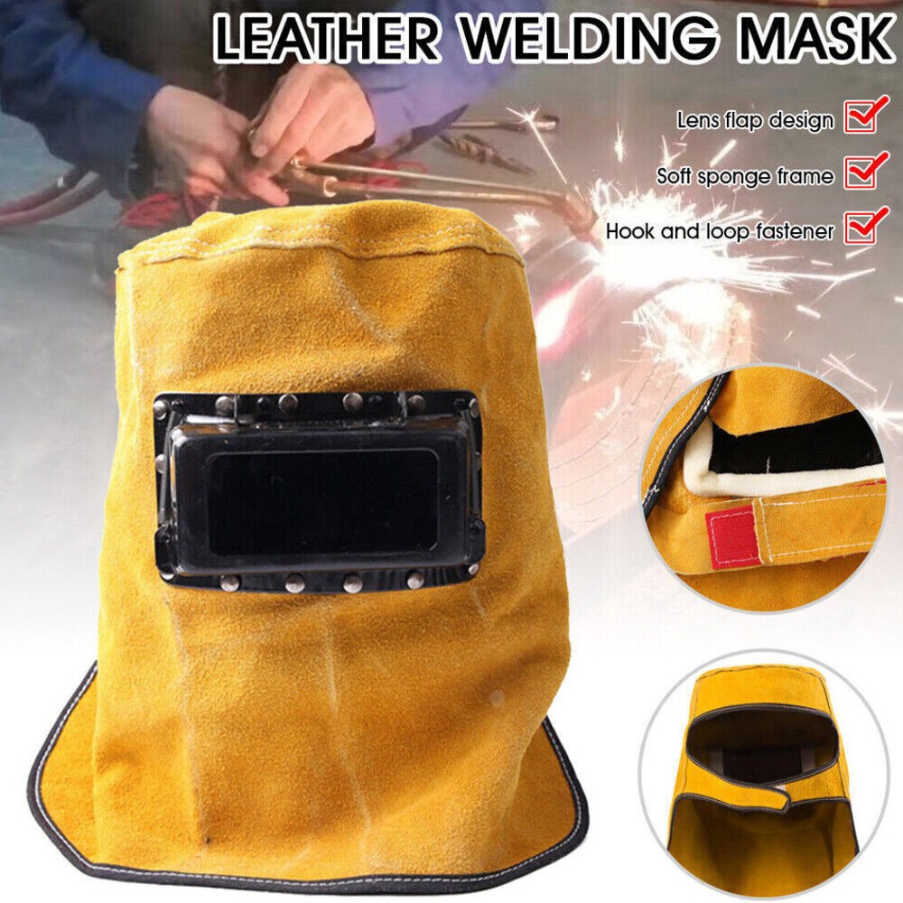 Solar Auto Darkening Filter Lens Welder Cow Leather Welding Helmet Mask Hood Cap