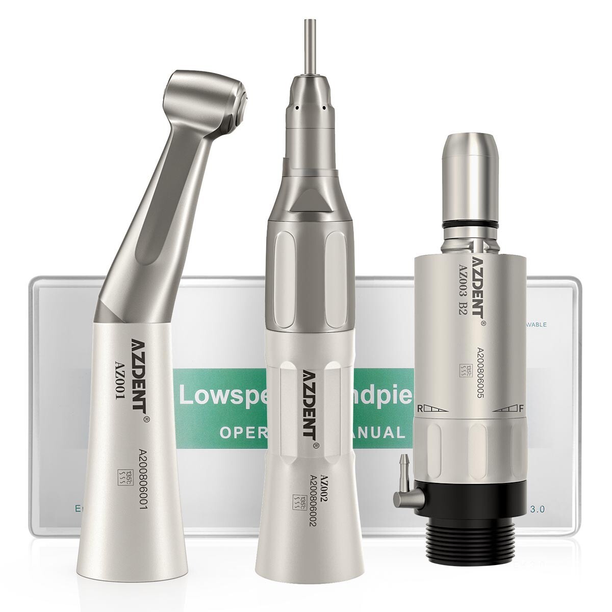 AZDENT Dental Slow Low Speed Handpiece Straight+Contra Angle+Air Motor 2Holes