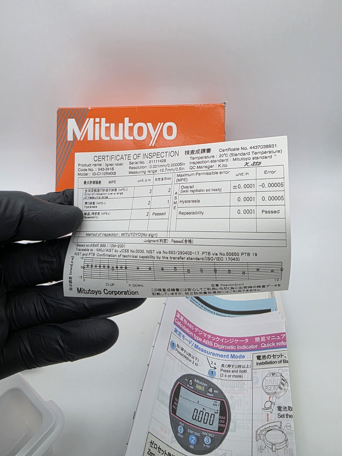 MITUTOYO Absolute Digimatic Indicator 543-341B NEW 12.7mm/0.5″ 0.001mm/0.00005″