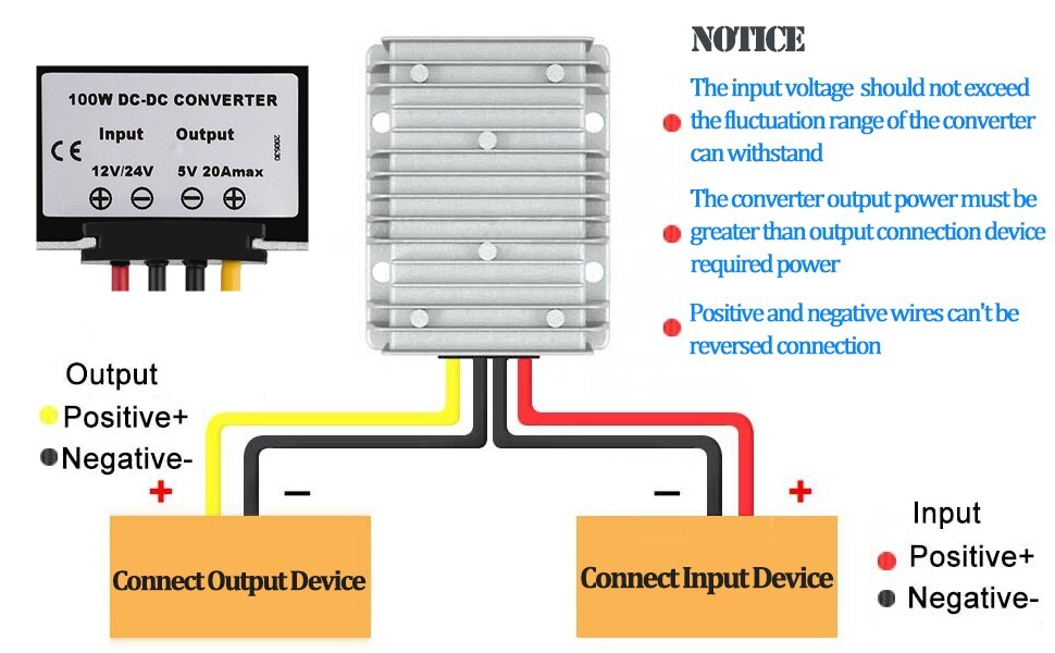 DC 12V 24V to DC 5V 20A 100W Converter Step Down Voltage Regulator Waterproof