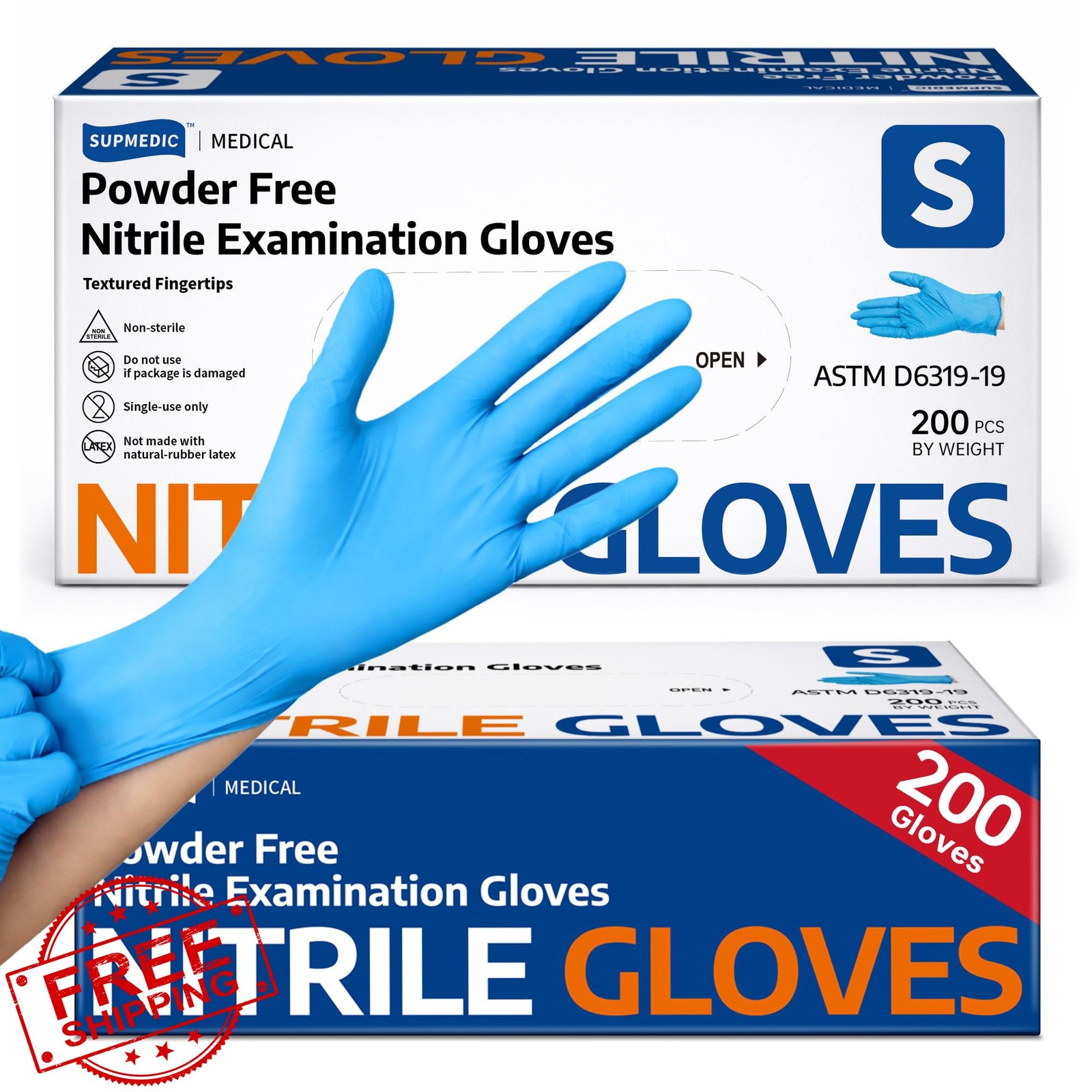 Supmedic Small Blue Nitrile Exam Gloves (200 Count)