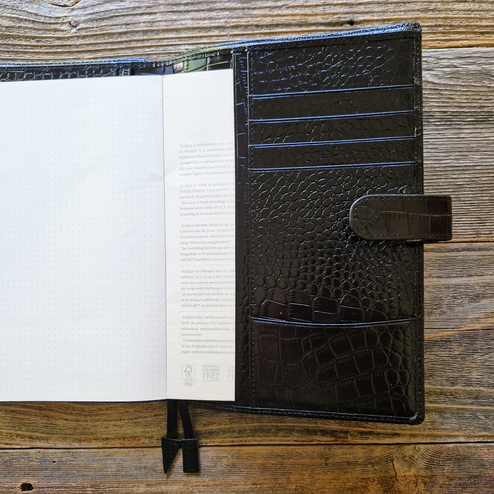 Fabriano A5 Black Crocodile-Embossed Leather Writing Case w/ 2 Notepads