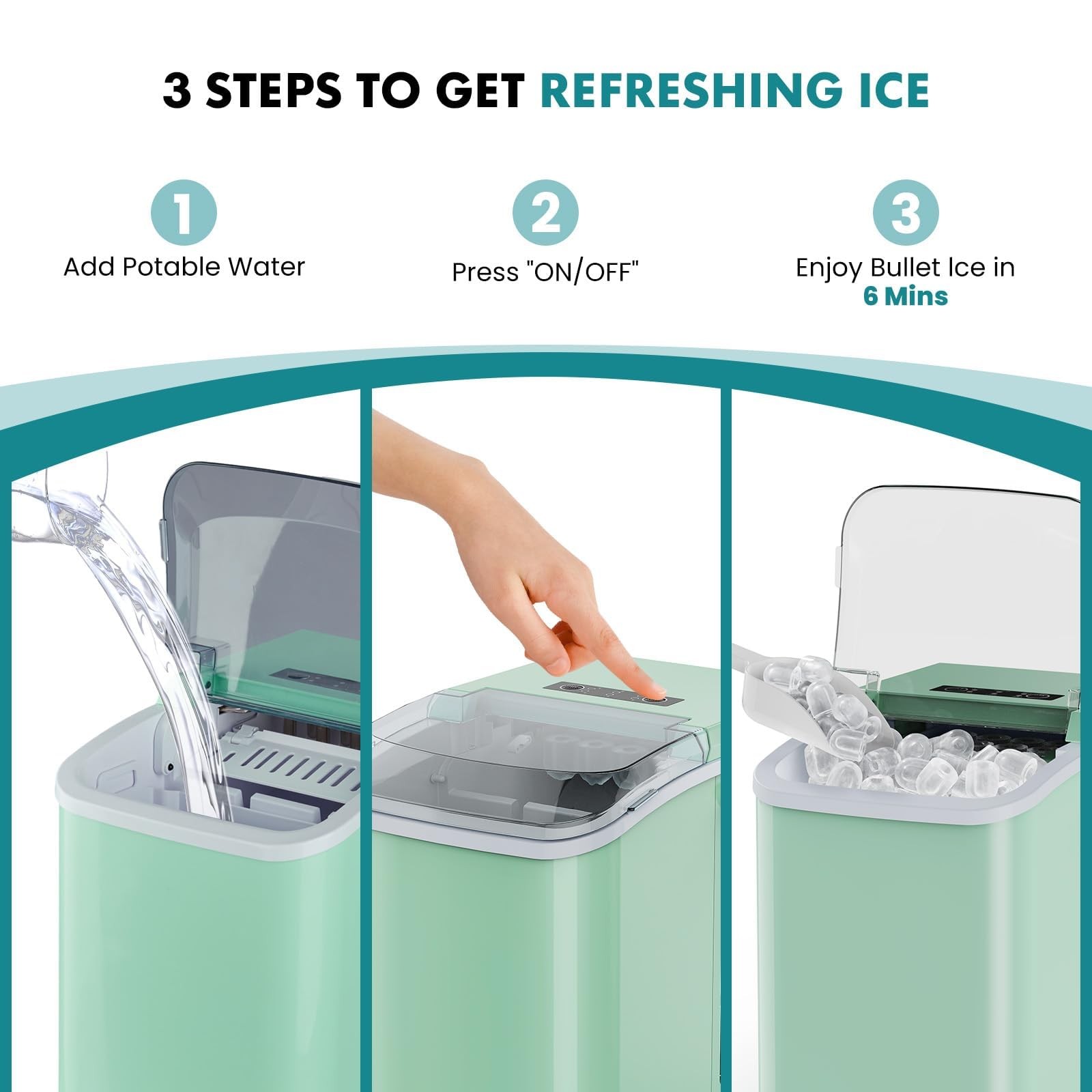 OLIXIS Ice Maker Machine with Handle,26lbs in 24 Hours,9 Cubes in 6 Mins,Auto…