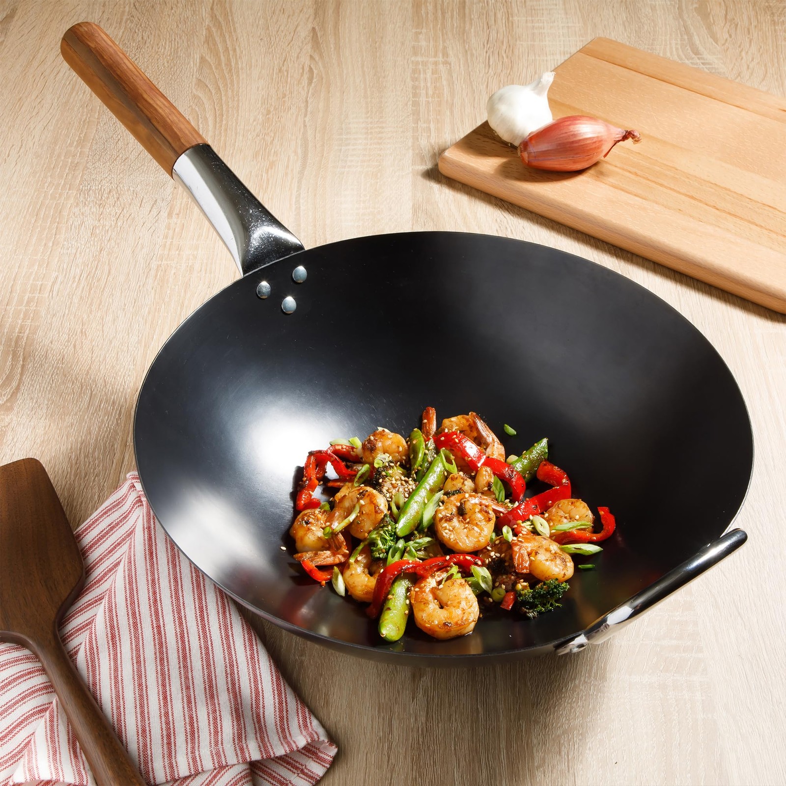 Sur La Table Kitchen Essentials Quick Fire 13.5 Carbon Steel Flat Bottom Wok