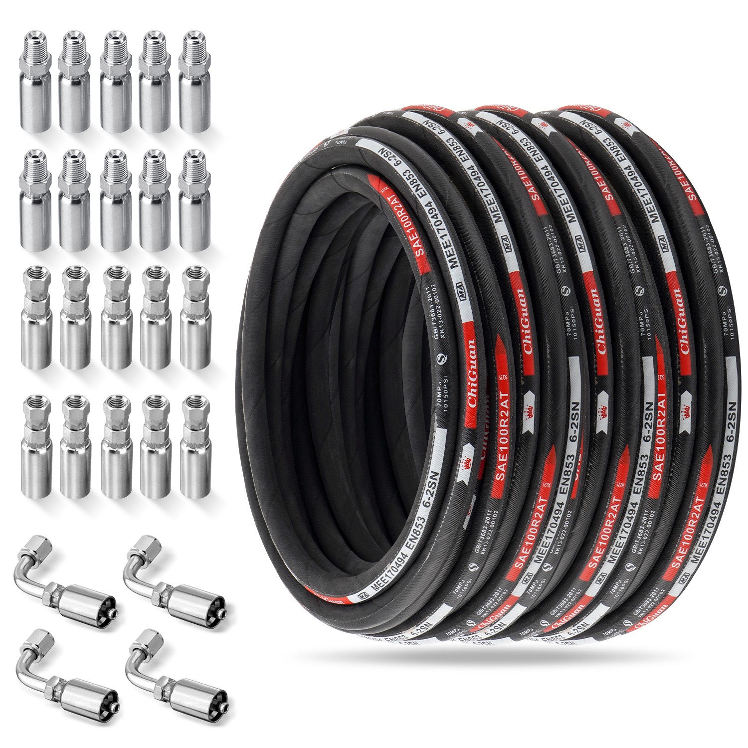 100FT 1/4″ Hydraulic Hose & 24 Fittings (JIC Female & NPTF Male & JIC Female 90°