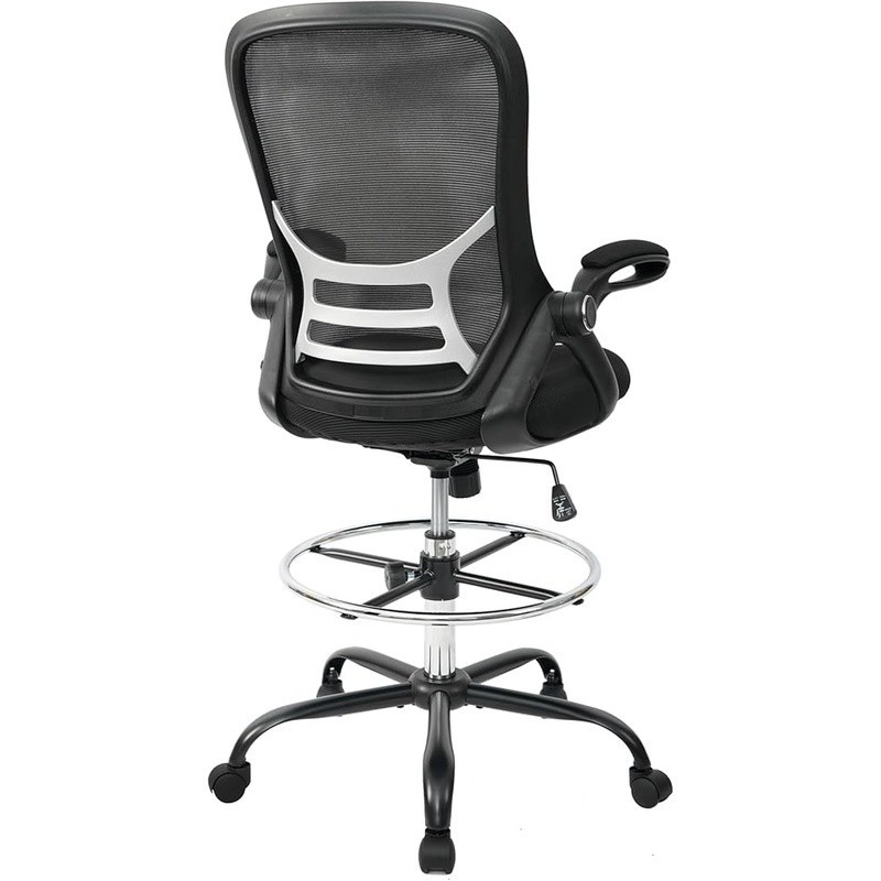 Drafting Chair High Back Ergonomic Stool Adjustable Footrest Flip Up Arms Mesh