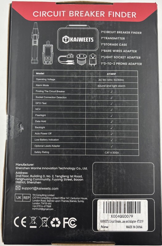 KAIWEETS KT301P CIRCUIT BREAKER FINDER WITH TRANSMITTER AND ADAPTERS