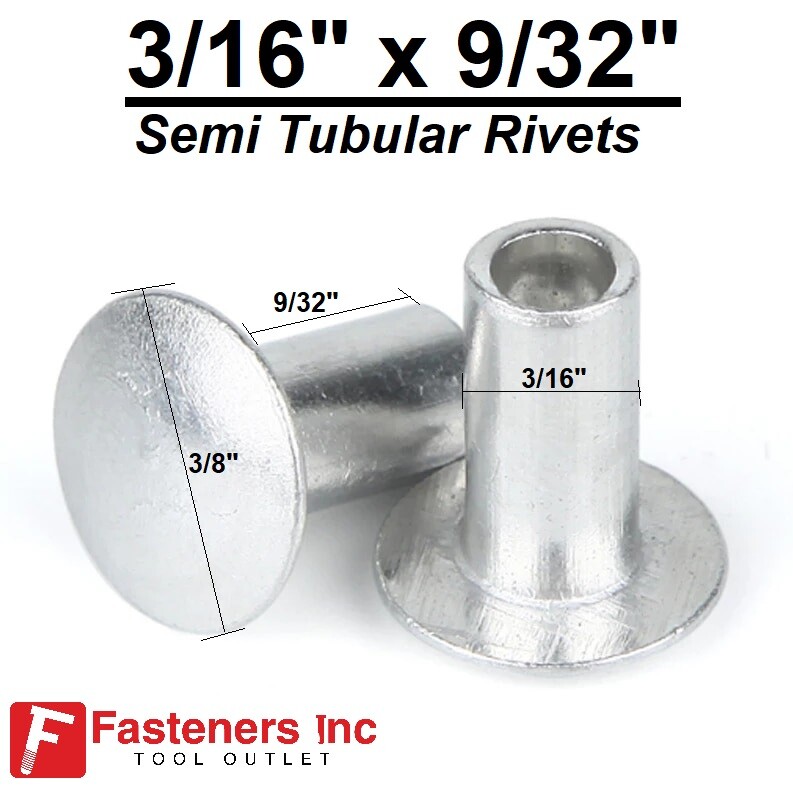 Steel Semi Tubular Rivets 3/16″ x 9/32″ x 3/8″ Zinc Plated Truss Choose Pkg Qty