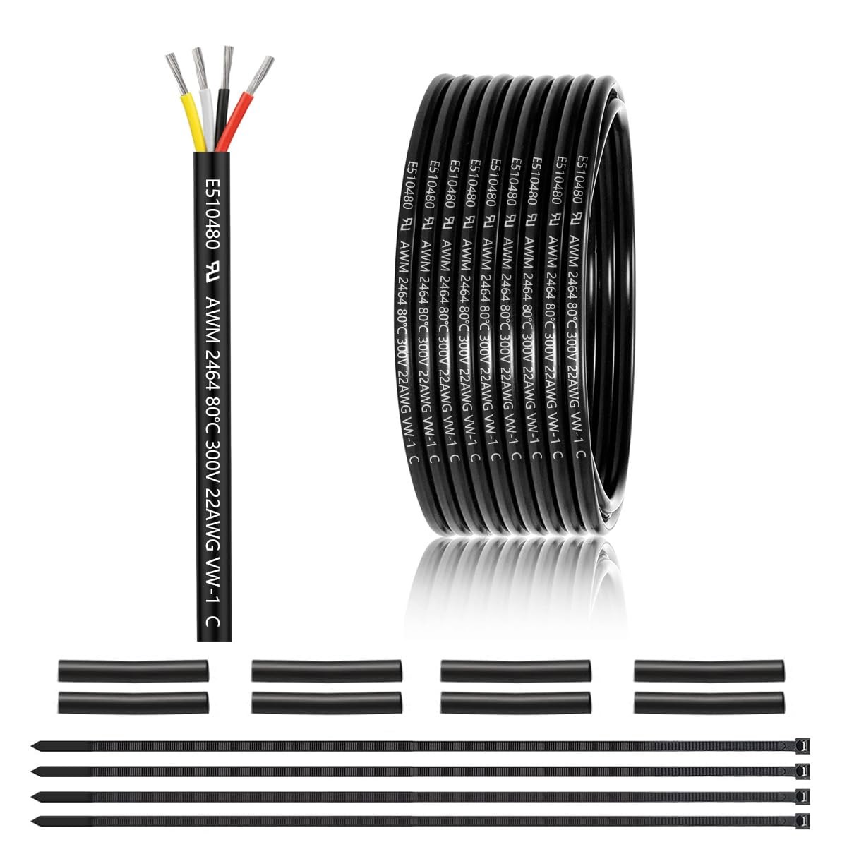 22 Gauge 4 Conductor Electrical Wire 25FT, 2464 22 AWG 4 Wire Cable Tinned C
