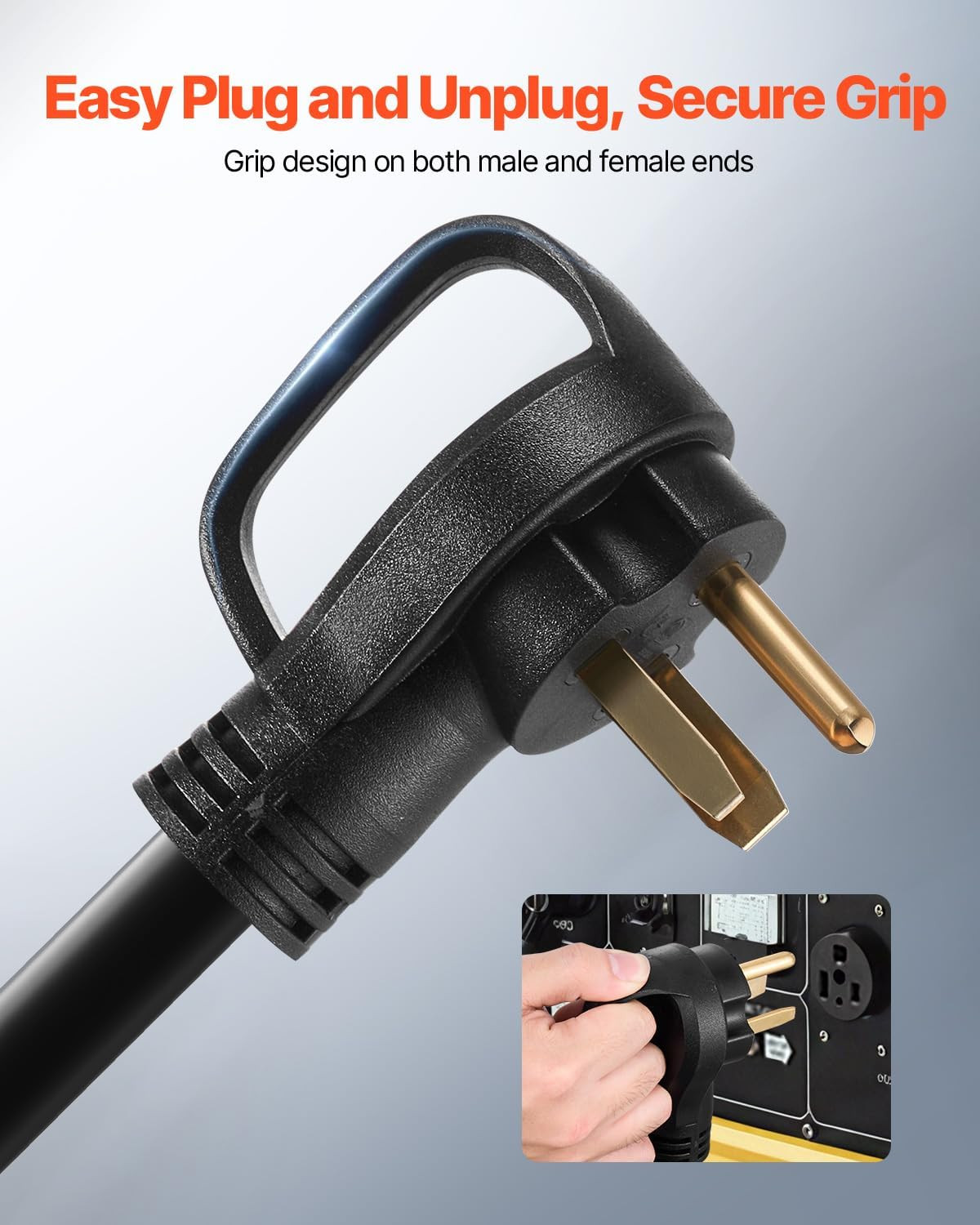 50 Amp Generator Extension Cord 50 Feet, 250V 12500W Heavy Duty Power Cable, NEM