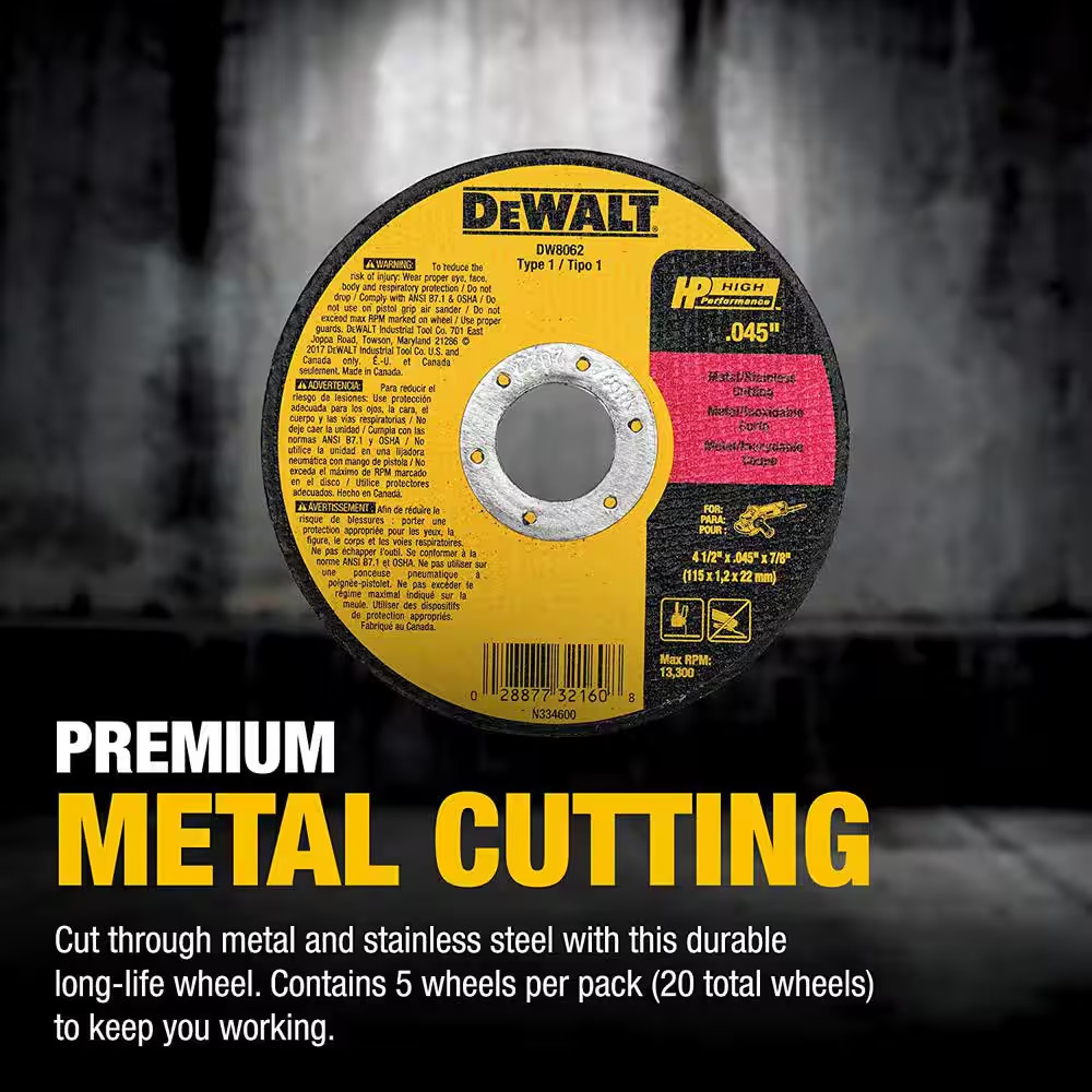 4-1/2 In. X 0.045 In. X 7/8 In. Metal and Stainless Cutting Wheel (5-Pack)