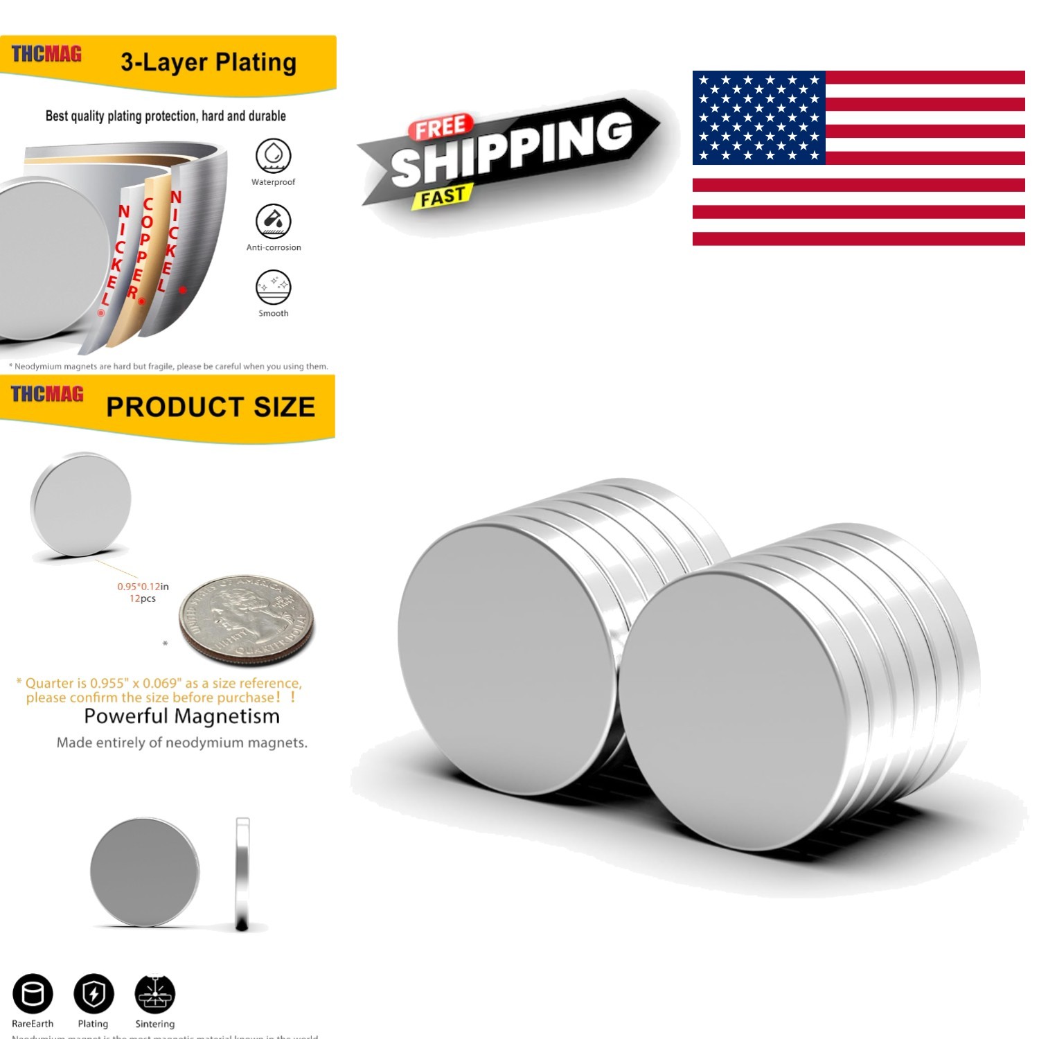 High Strength Neodymium Magnets 0.95 Inch Round Silver for Science Projects