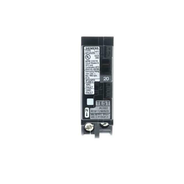 Siemens Q120DFNP Dual Function Circuit Breaker Plug On Neutral 20 Amps