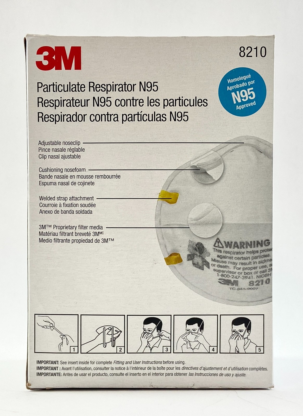 3M 8210 N95 Respirator Mask NIOSH Approved Particulate Dust Mask 40-Pack