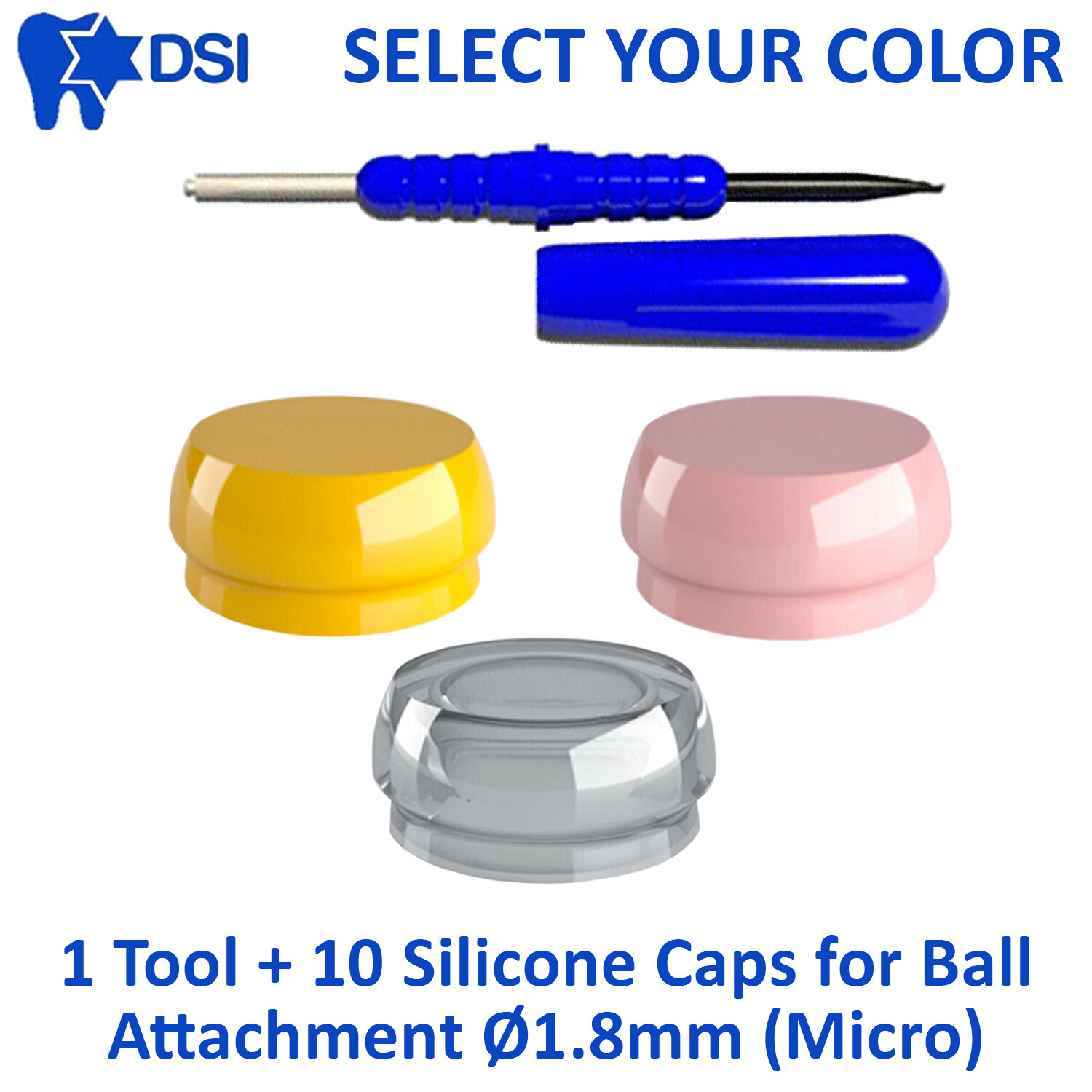 10 Dental Ball Attachment Silicone Cap Home Use First Aid Emergency Ø1.8mm +Tool