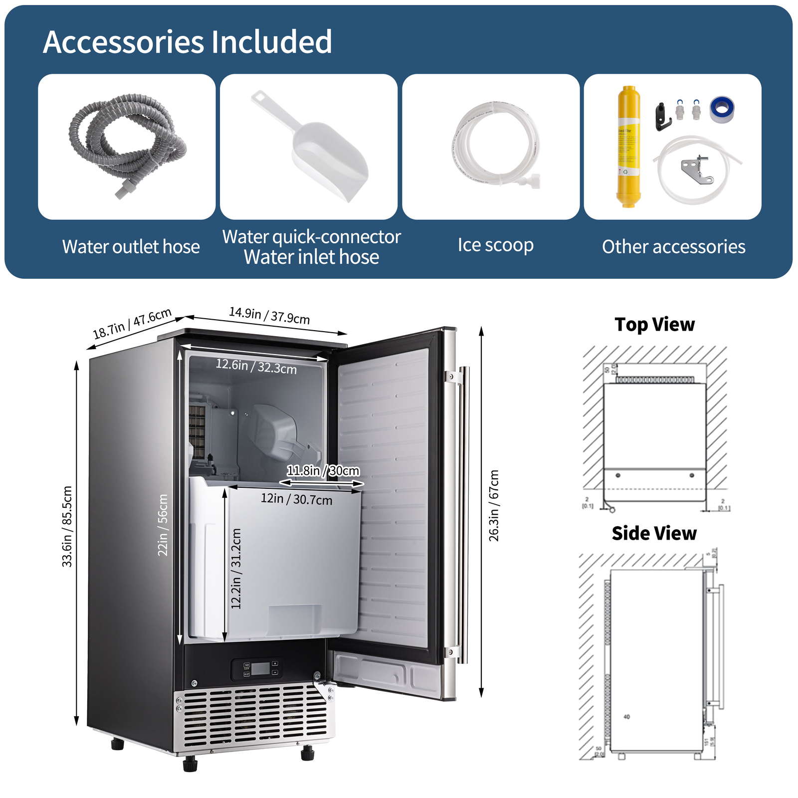 Commercial Undercounter Ice Maker Stainless Steel Freestanding Ice Cube Machine