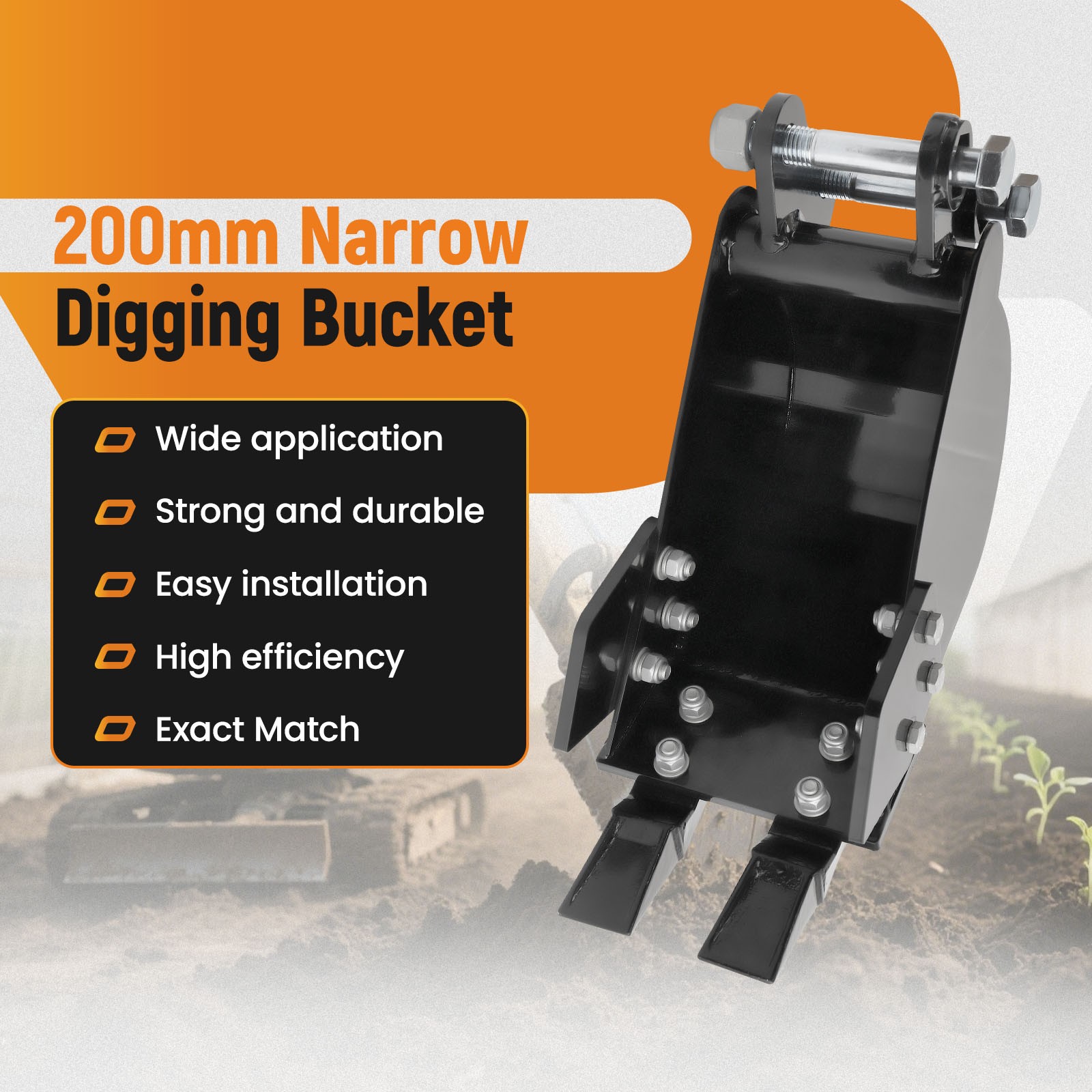 200mm For Mini Excavator Bucket for TYPHON 3 Ton Digger Attachment Pin Dia 25mm