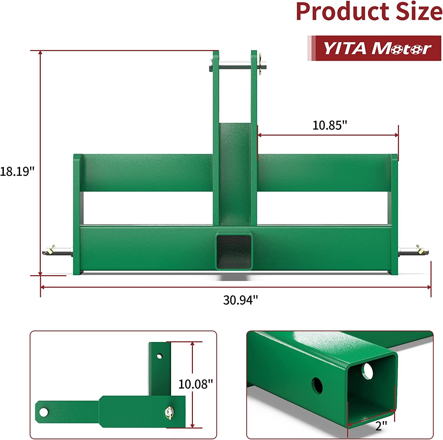 3 Point 2″ Receiver Hitch Drawbar W/Suitcase Weight Brackets for CAT 1 Tractor