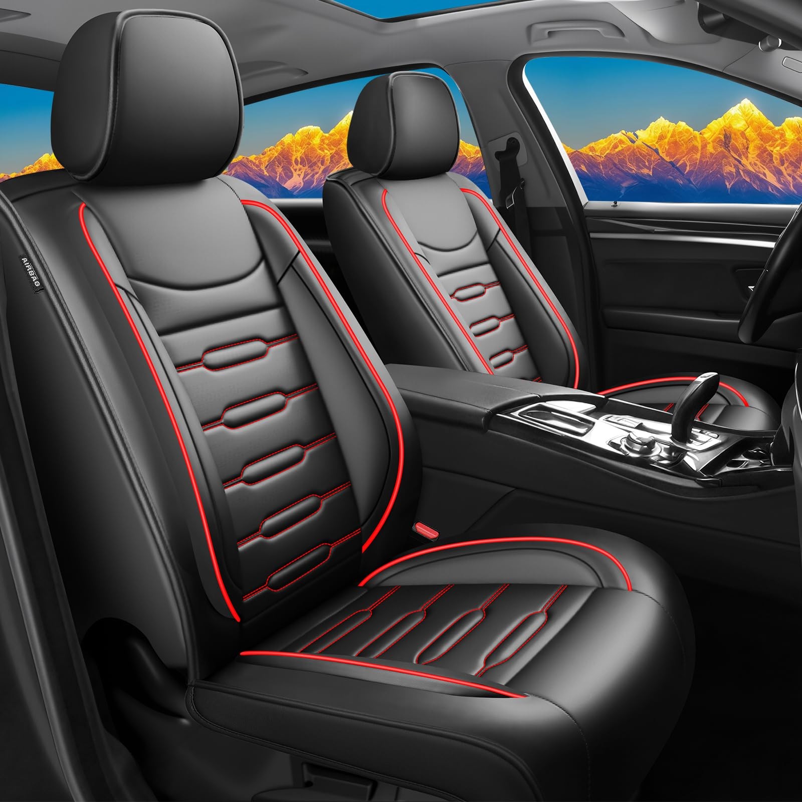 Subaru Outback 10-26 Seat Covers Waterproof Leather Airbag Compatible Black+Red
