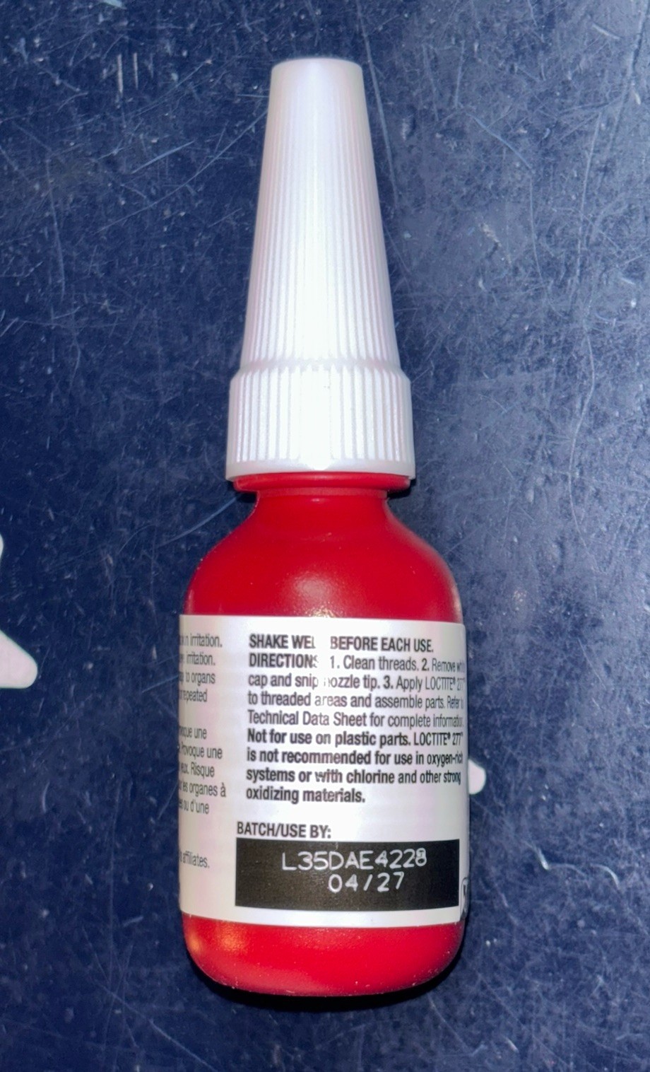Loctite 277 10mL RED High Strength Threadlocker 0.34FL. OZ. 231089 EXP 04/2027