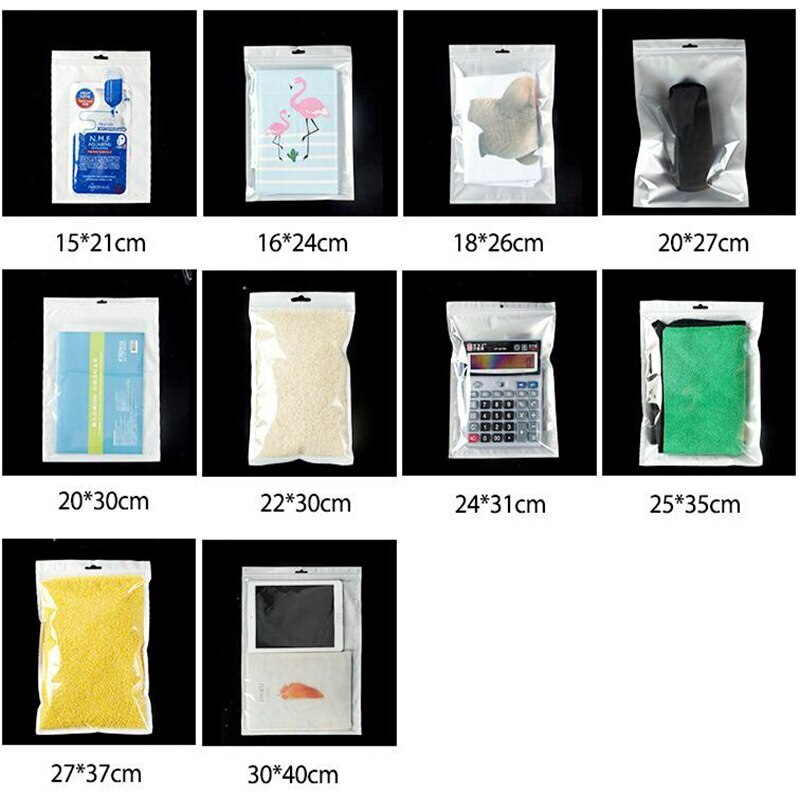 Retail White / Clear Plastic Zippered Plastic Bags with Hang Hole Pouches