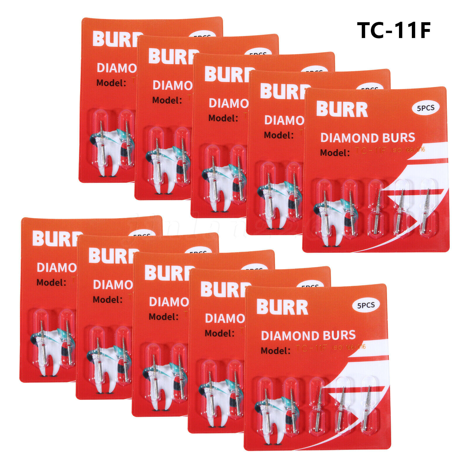 50pcs Dental Diamond Burs Burr FG 1.6mm Tips TC-11F for High Speed Handpiece Red