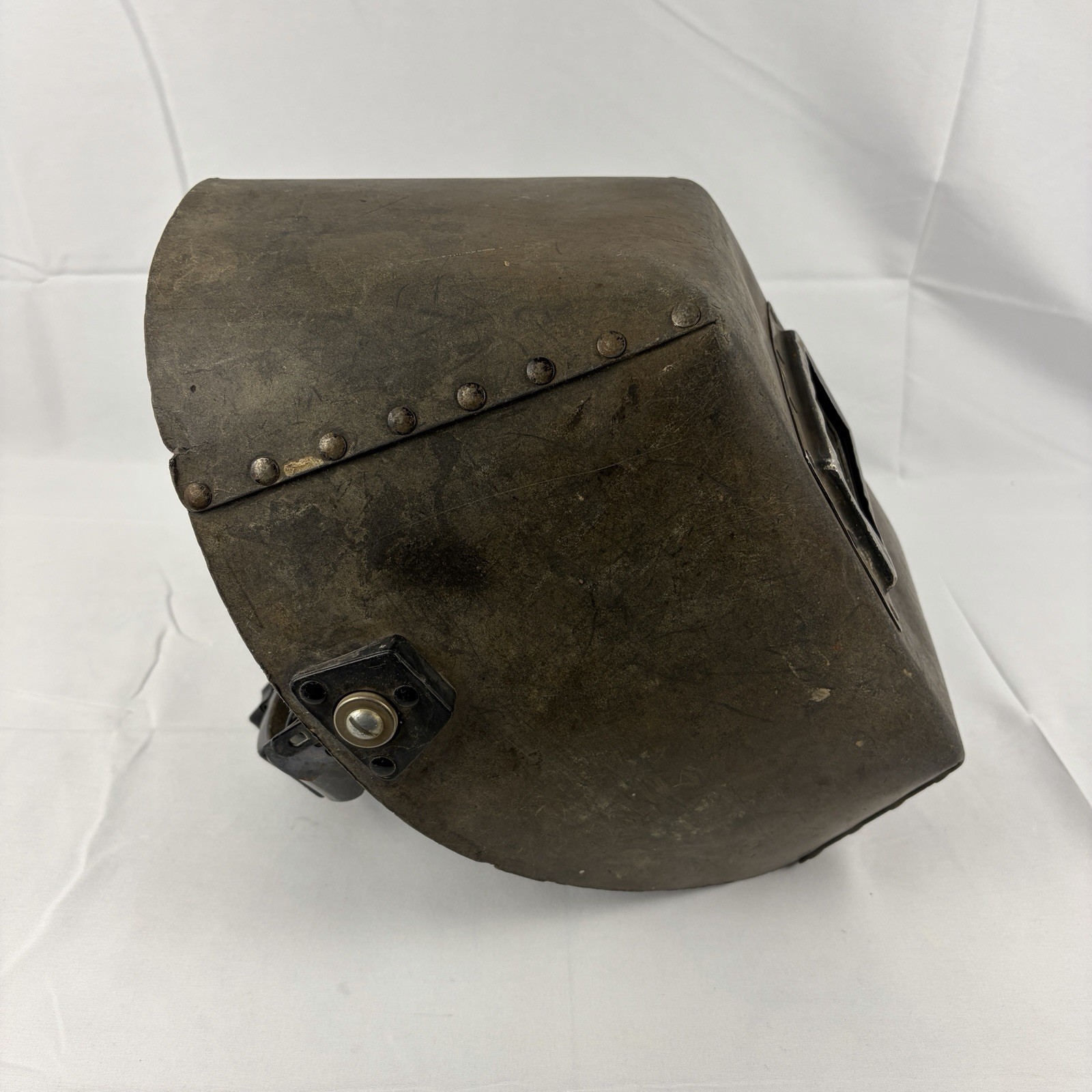 Antique Welding Mask Helmet Shade Molded Riveted Fiberboard Original Glass