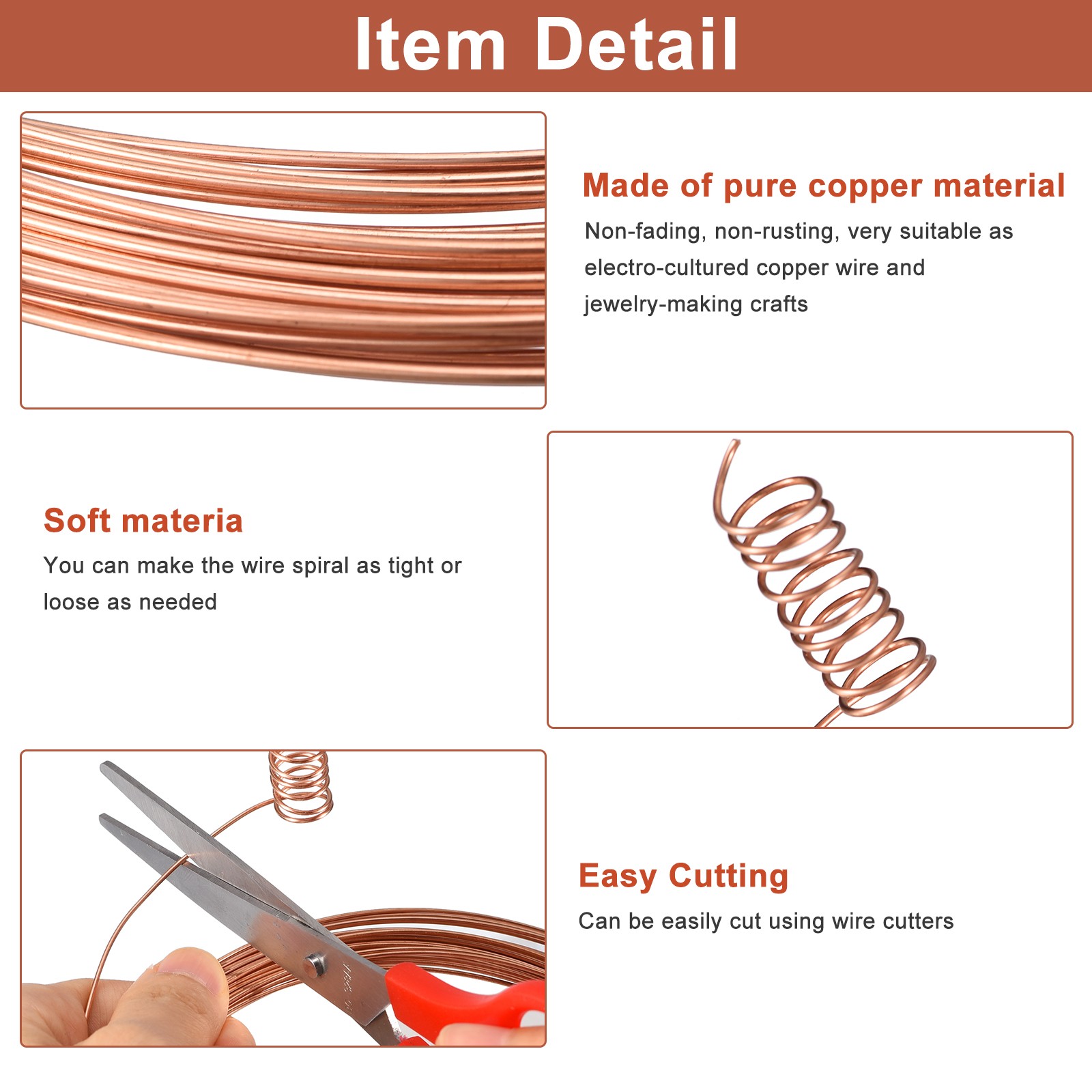 Soft Copper Wire 10 Gauge 11.5 FT 99.9% Pure Bare Copper Wire for Crafts