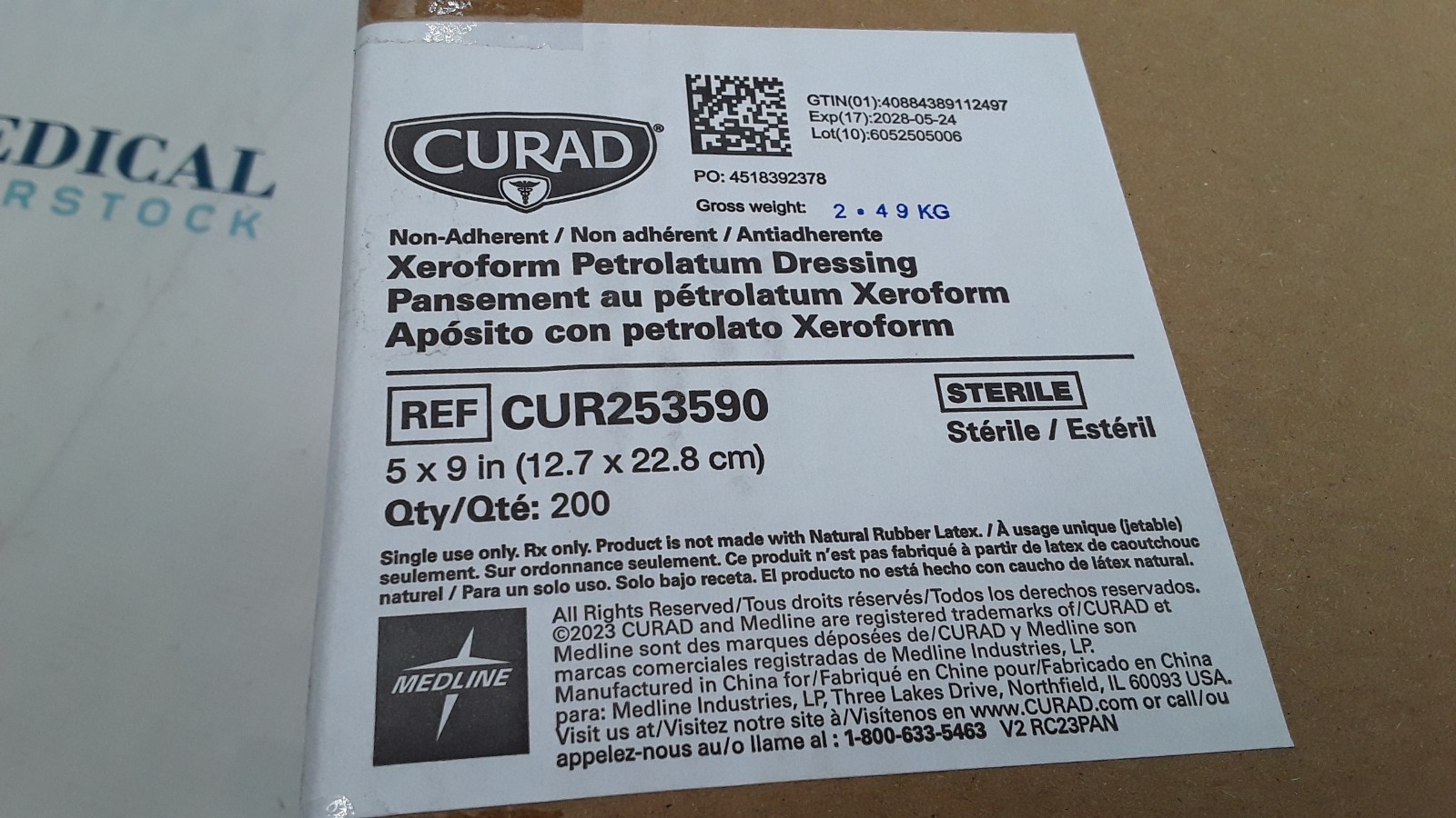Curad Xeroform Petrolatum Dressing 5×9 in REF CUR253590 QTY 200