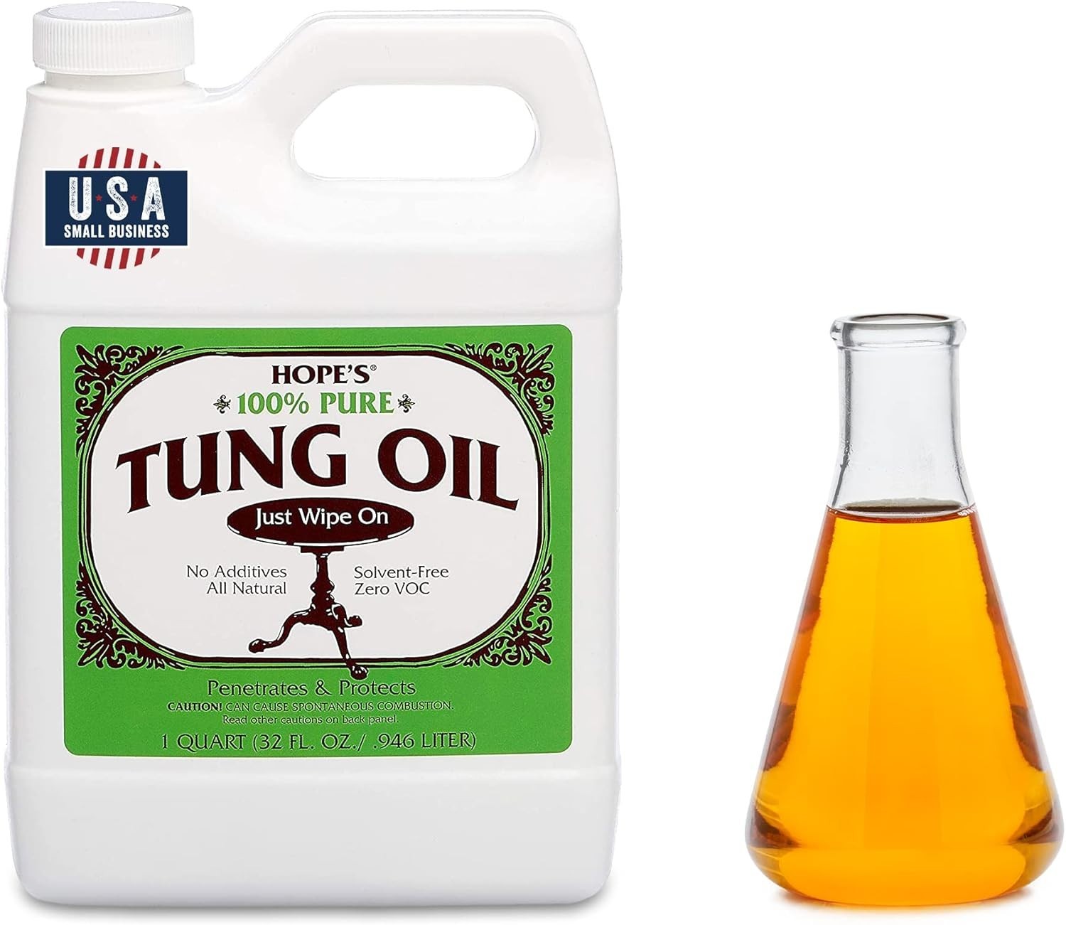 100% Pure Tung Oil, Food Safe, Premium Waterproof Natural Wood Finish and