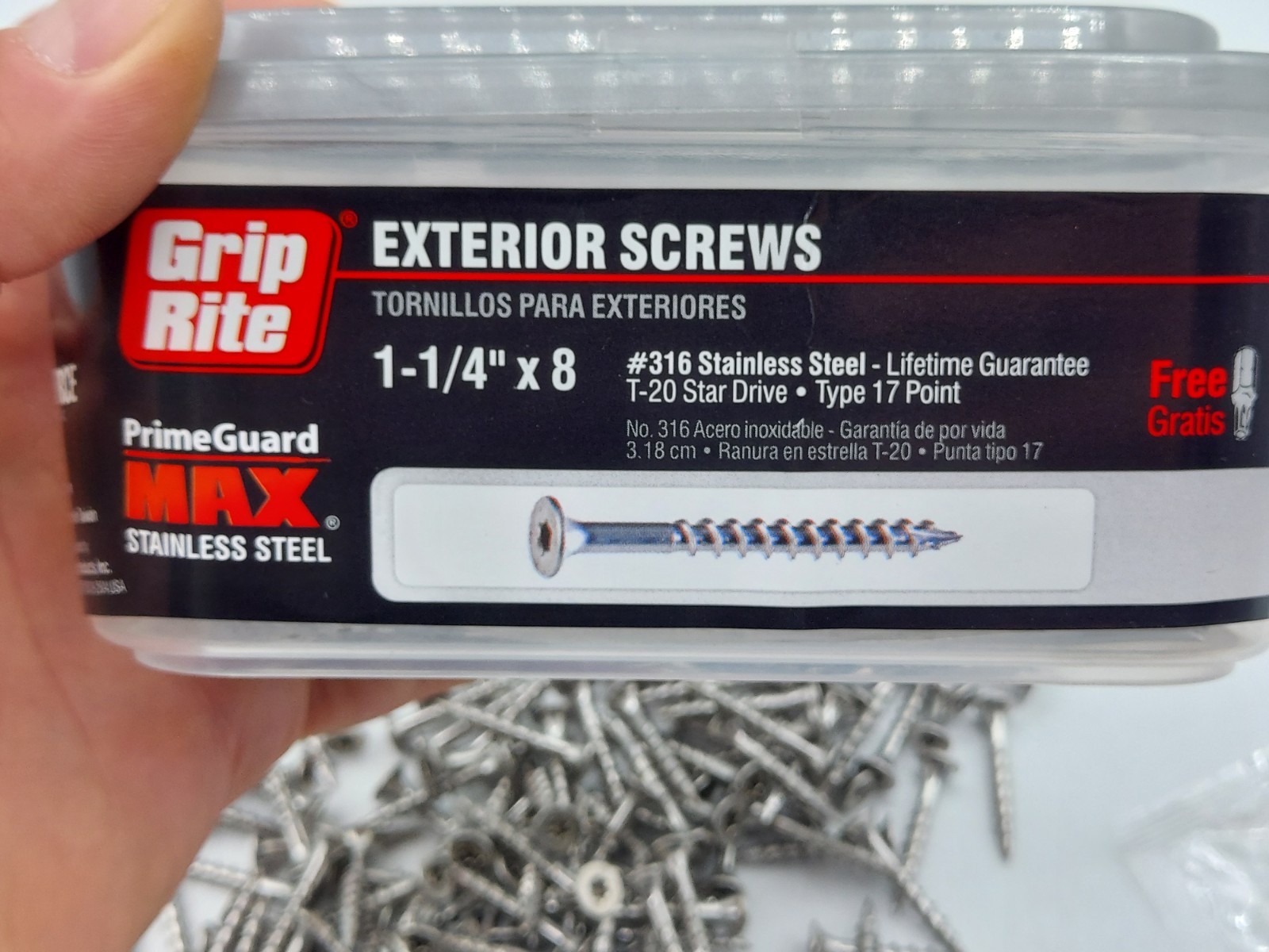 1-1/4″ T20 Star Drive #8 Flat Head Wood Screws 316 Marine Stainless Steel 200/ea