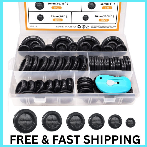 53Pcs Rubber Grommet Kit,6 Size (5/8″ 13/16″ 7/8″ 1″ 1-3/16″ 1-1/2″) Drill Hole