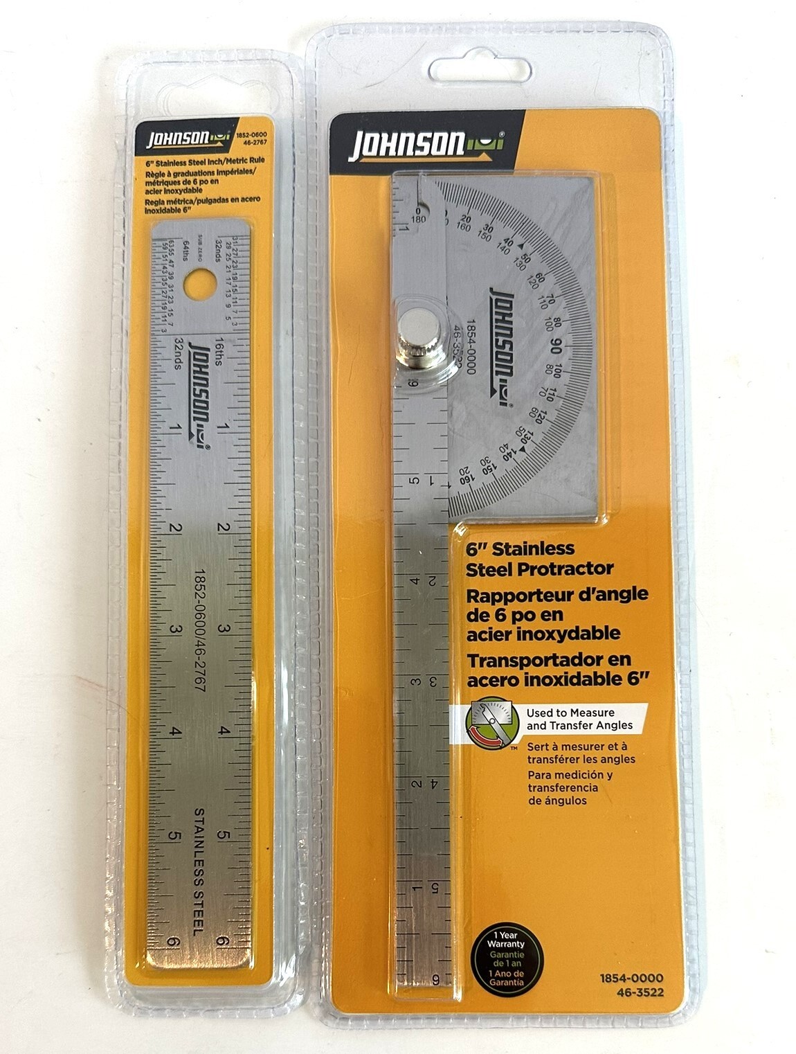 JOHNSON 6″ STAINLESS STEEL PROTRACTOR and 6″ SS RULER 1854-0000 1852-0600